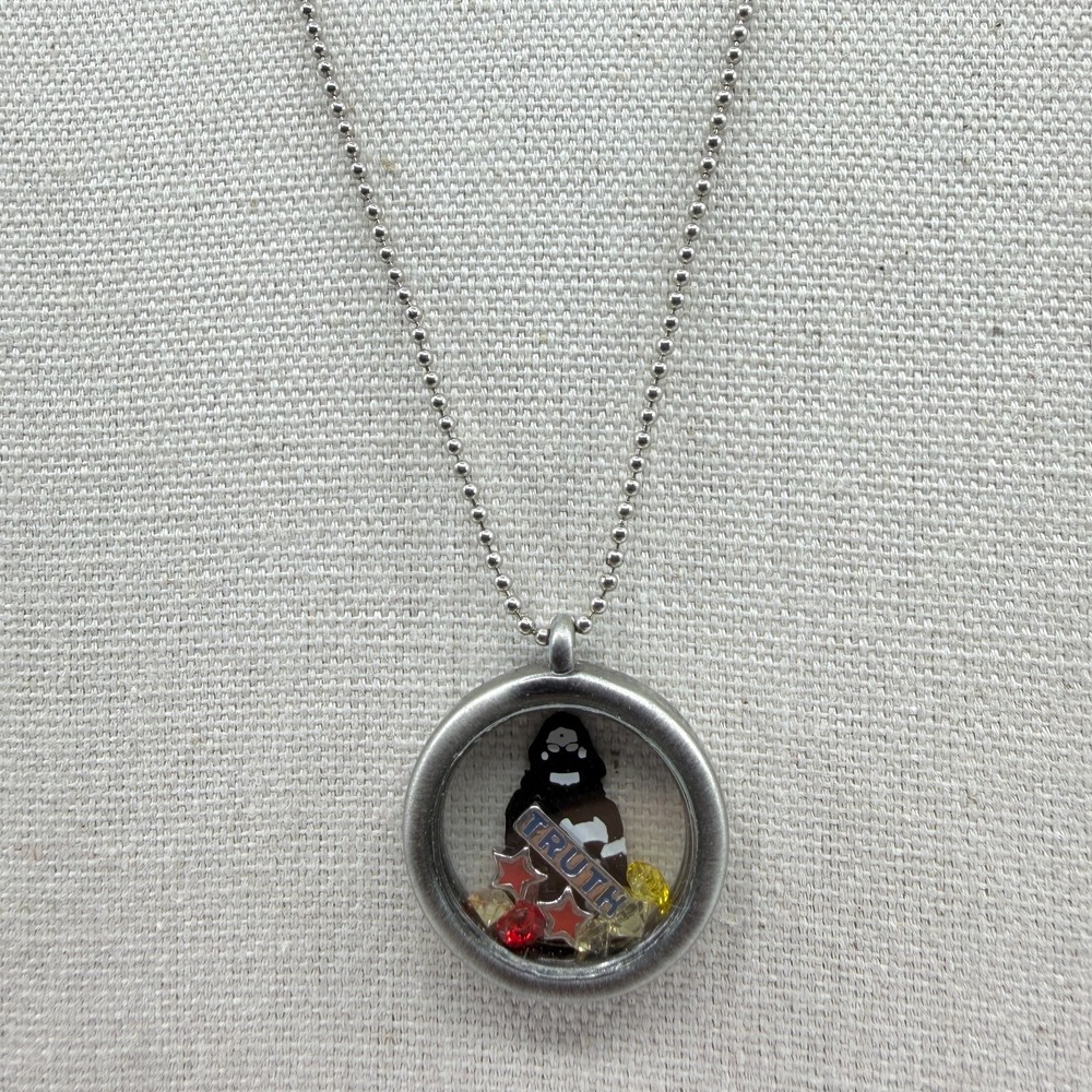 Fun Novelty Locket Necklace Truth Graphic Charms Silver Tone Chain Whimsical Gif